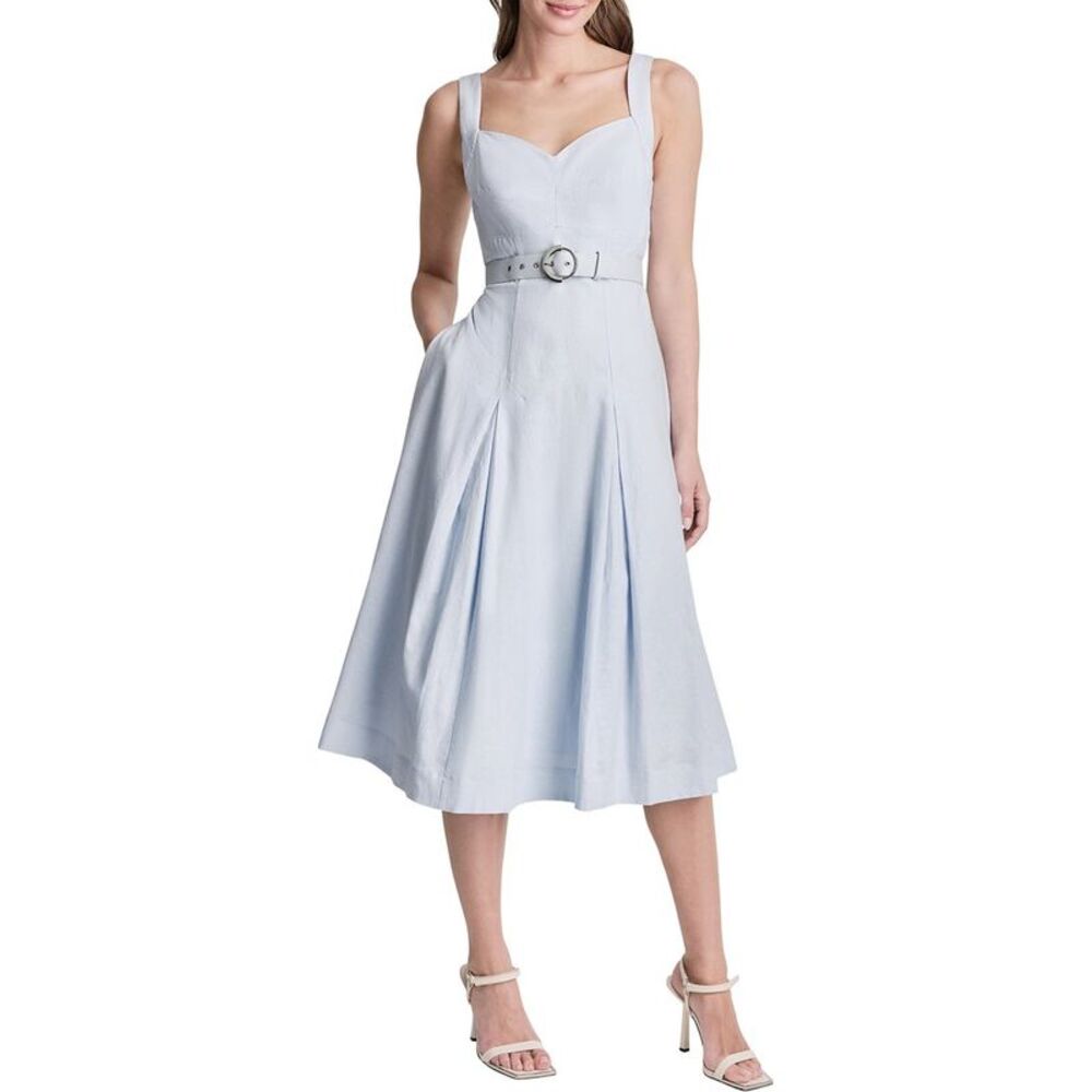 Dkny Womens  Linen-Blend Midi Dress, Blue